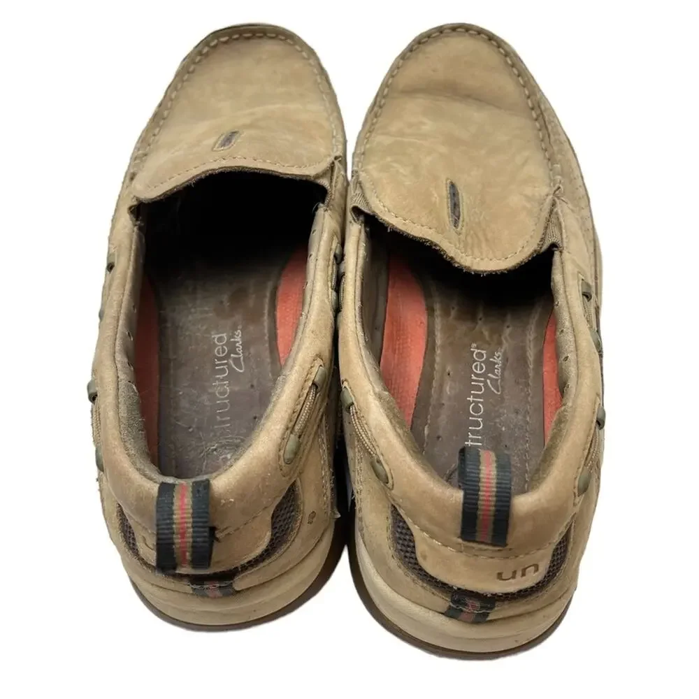 CLARKS UNSTRUCTURED Beige Tan Genuine Leather Loafers Boat Shoes Casual sz 8 M